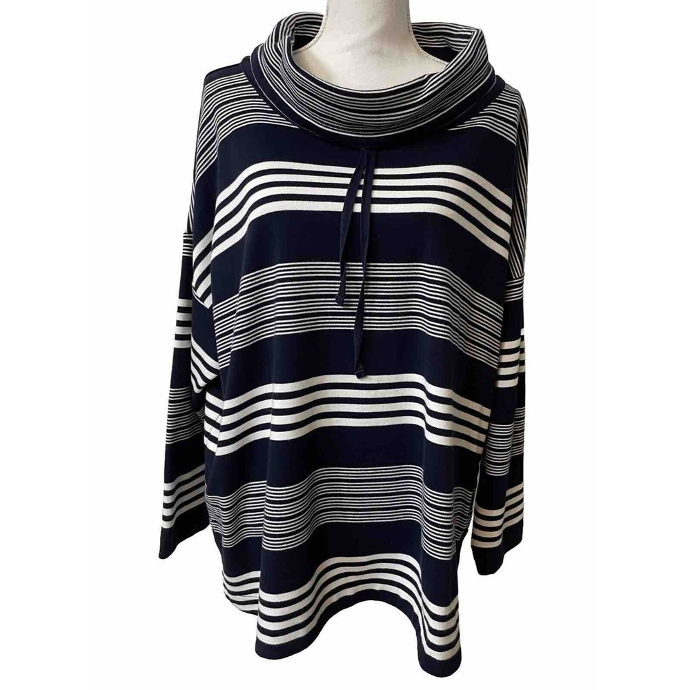 Talbots Cowl Neck Knit Sweater Plus Size 3X Blue White Striped Pullover Stretch